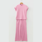 Miranda Pink Textured Knit High Neck Loose Tee Elastic Waist Loose Pant Set