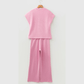 Miranda Pink Textured Knit High Neck Loose Tee Elastic Waist Loose Pant Set