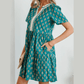 Pyper Green Contrast Trim V Neck Short Sleeve Floral Dress