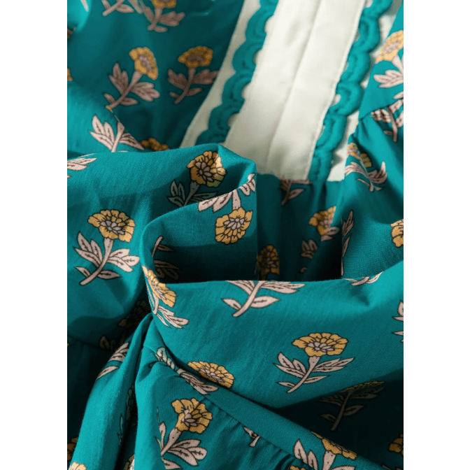 Pyper Green Contrast Trim V Neck Short Sleeve Floral Dress