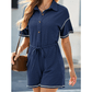 Renata Navy Blue Stitched Detail Drop Shoulder Waffle Knit Romper