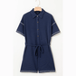Renata Navy Blue Stitched Detail Drop Shoulder Waffle Knit Romper