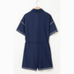 Renata Navy Blue Stitched Detail Drop Shoulder Waffle Knit Romper