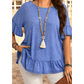 Katerra Dusk Blue Ruffled Short Sleeve Plus Size Casual Blouse