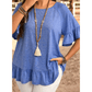 Katerra Dusk Blue Ruffled Short Sleeve Plus Size Casual Blouse