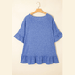 Katerra Dusk Blue Ruffled Short Sleeve Plus Size Casual Blouse