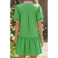Mariana Bright Green Color Block Detail Split Neck Short Puff Sleeve Ruffle Hem Mini Dress