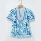 Vannah Sky Blue Ricrac Trim Slit V Neck Short Sleeve Floral Blouse