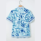 Vannah Sky Blue Ricrac Trim Slit V Neck Short Sleeve Floral Blouse