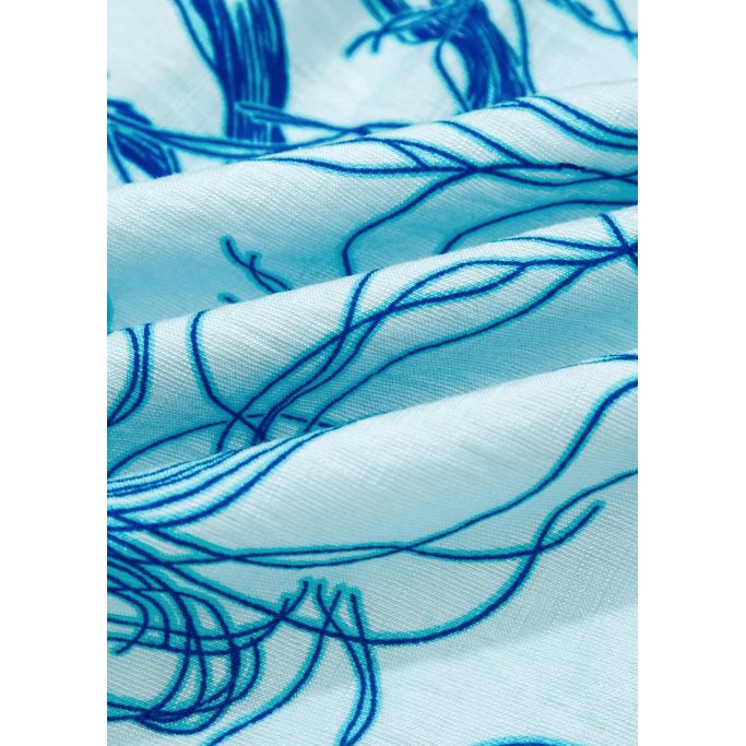 Vannah Sky Blue Ricrac Trim Slit V Neck Short Sleeve Floral Blouse