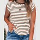 Tana Brown Stripe Ribbed Round Neck Trim Loose Tank Top