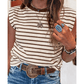 Tana Brown Stripe Ribbed Round Neck Trim Loose Tank Top