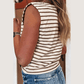 Tana Brown Stripe Ribbed Round Neck Trim Loose Tank Top