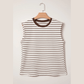 Tana Brown Stripe Ribbed Round Neck Trim Loose Tank Top
