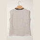 Tana Brown Stripe Ribbed Round Neck Trim Loose Tank Top