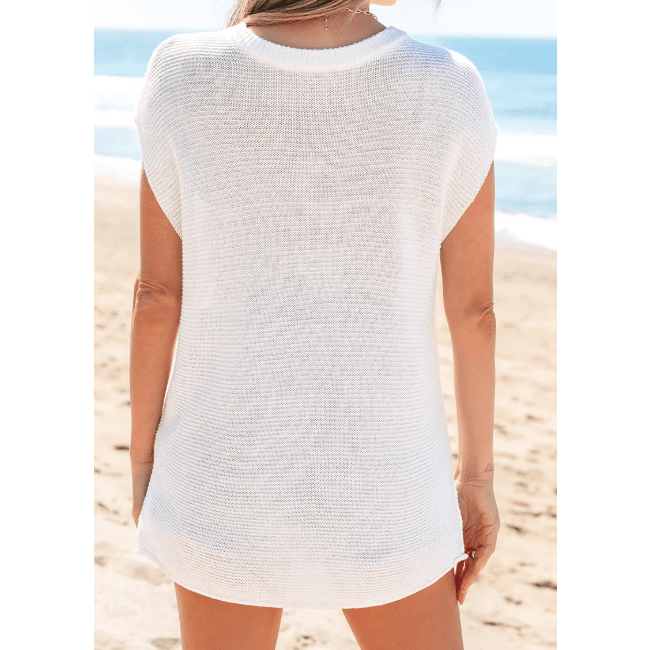 Haylie Off White Sweater Tee with Side Slits
