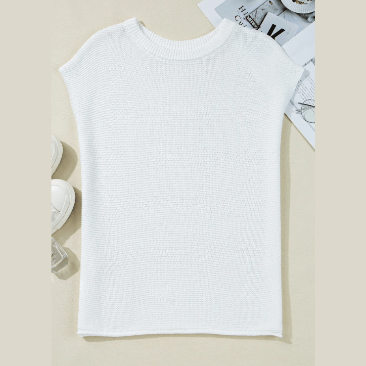 Haylie Off White Sweater Tee with Side Slits