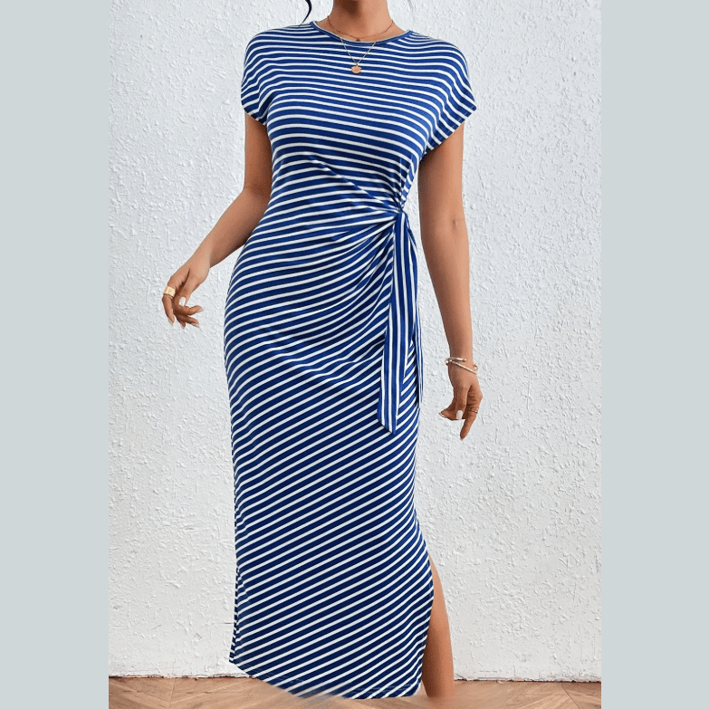 Mylie Blue & White Striped Dress with Side Knot