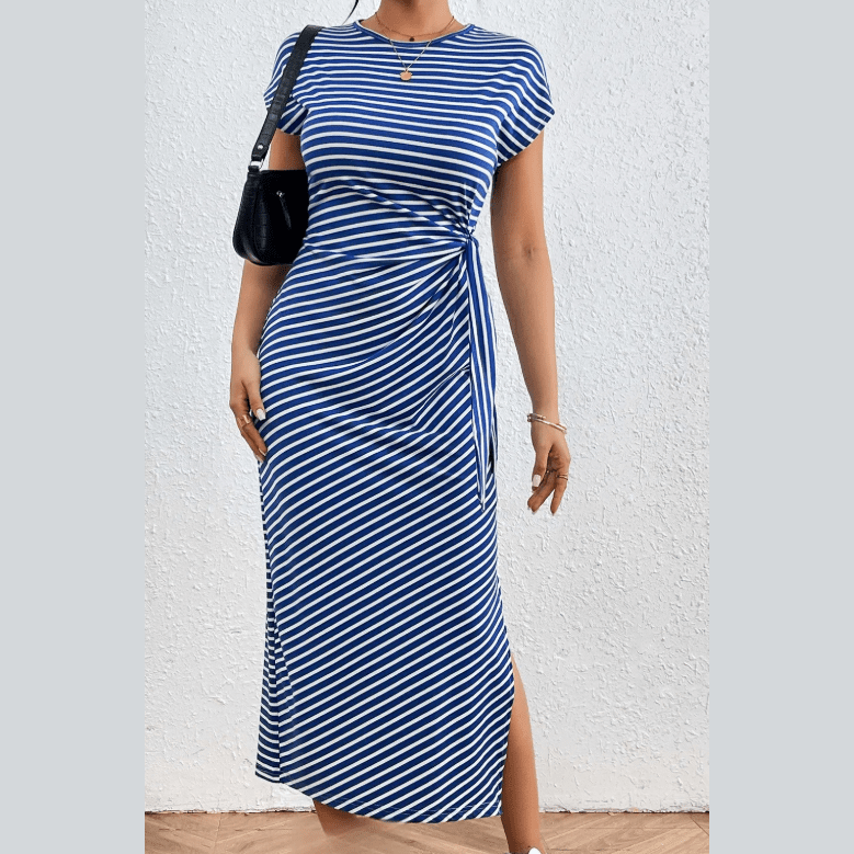 Mylie Blue & White Striped Dress with Side Knot