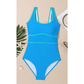Debralyn Blue Contrast Trim Lace-up Back One Piece Swimsuit