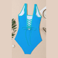 Debralyn Blue Contrast Trim Lace-up Back One Piece Swimsuit