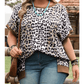 Gretchen Khaki Leopard Contrast Trim Short Sleeve Loose Plus Size Top