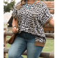 Gretchen Khaki Leopard Contrast Trim Short Sleeve Loose Plus Size Top