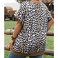 Gretchen Khaki Leopard Contrast Trim Short Sleeve Loose Plus Size Top