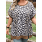 Gretchen Khaki Leopard Contrast Trim Short Sleeve Loose Plus Size Top