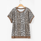 Gretchen Khaki Leopard Contrast Trim Short Sleeve Loose Plus Size Top