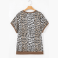 Gretchen Khaki Leopard Contrast Trim Short Sleeve Loose Plus Size Top