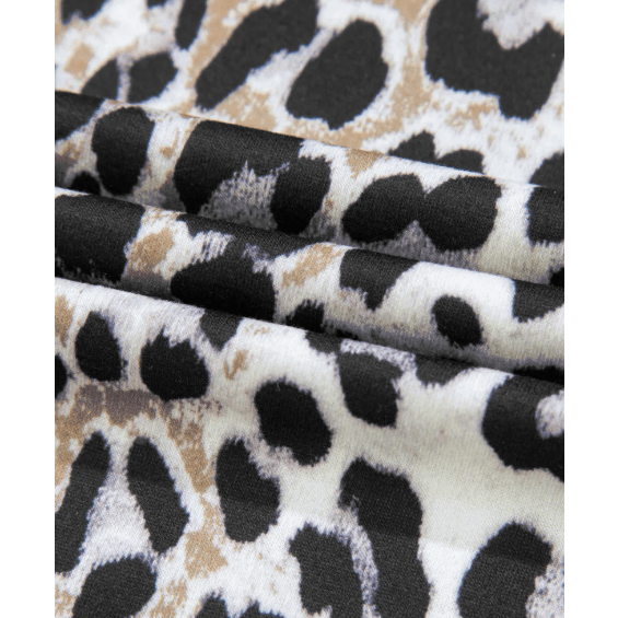 Gretchen Khaki Leopard Contrast Trim Short Sleeve Loose Plus Size Top