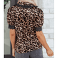 RTS Brown Leopard Print Button Down Lace Trim Short Sleeve Shirt