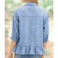 RTS Beau Blue Half Sleeve Button Down Ruffled High Low Chambray Shirt