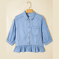 RTS Beau Blue Half Sleeve Button Down Ruffled High Low Chambray Shirt