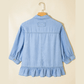 RTS Beau Blue Half Sleeve Button Down Ruffled High Low Chambray Shirt