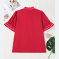 RTS Fiery Red Striped Frilled Collar Ruffled Short Sleeve Blouse
