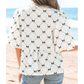RTS White Bowknot Print Front Knots Bubble Sleeve Blouse