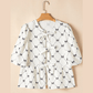 RTS White Bowknot Print Front Knots Bubble Sleeve Blouse