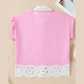 RTS Pink Hollow-out Floral Contrast Patchwork Short Sleeve Button Up Shirt