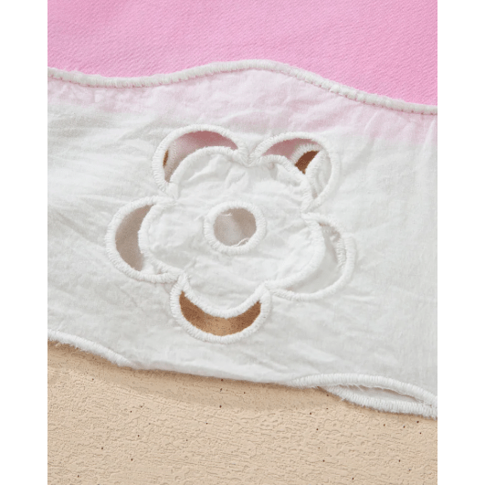 RTS Pink Hollow-out Floral Contrast Patchwork Short Sleeve Button Up Shirt