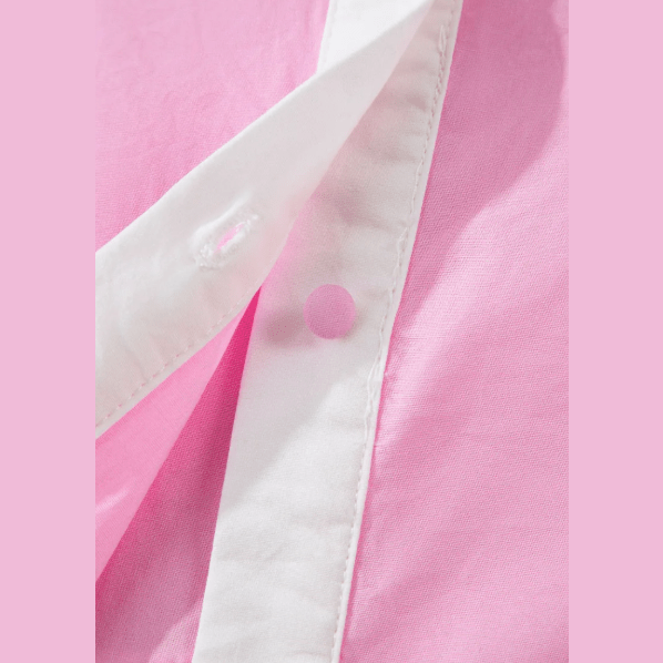 RTS Pink Hollow-out Floral Contrast Patchwork Short Sleeve Button Up Shirt