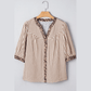 Chelle Brown Stripe Leopard Trim V Neck Button Down Half Sleeve Shirt