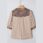 Chelle Brown Stripe Leopard Trim V Neck Button Down Half Sleeve Shirt