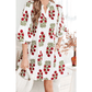Francene White Floral Print V Neck 3/4 Sleeve Loose Mini Dress