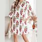 Francene White Floral Print V Neck 3/4 Sleeve Loose Mini Dress
