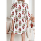 Francene White Floral Print V Neck 3/4 Sleeve Loose Mini Dress