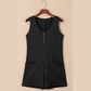 Neena Black Waffle Sleeveless U Neck Buttons Romper With Pockets