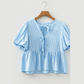 Juliet Sky Blue Stripe Bow Knot Textured Short Puff Sleeve Babydoll Blouse