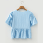Juliet Sky Blue Stripe Bow Knot Textured Short Puff Sleeve Babydoll Blouse